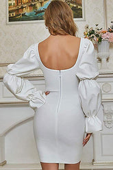 BXOXO - Puff Sleeve Low Cut Lace-up Dress